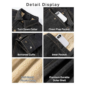 เสื้อแจ็คเก็ตยีนส์บุขนเชอร์ปาสำหรับผู้ชาย เสื้อโค้ทกันหนาวแบบหนา สไตล์คาวบอย ติดกระดุมแป๊ก ปกคอพับได้ - Product Image 6