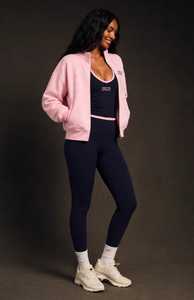 Women Pink Zip Up Jacket Stand Collar <b>Black</b> Tank Top <b>Leggings</b> Tracksuit Set Sporty Solid - Product Image 2