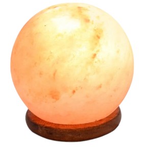 Lámpara de Sal del Himalaya Tallada, Ecológica, Forma de Bola Redonda, Base de Madera Natural Pulida, Decoración para el Hogar, Estilo Feng Shui - Product Image 1