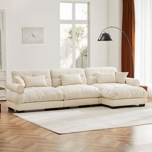 Divano Componibile in Velluto Super Confortevole e Oversize con Pouf Mobile, Braccioli Imbottiti e Tasche Profonde per Soggiorno - Product Image 2