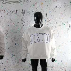 JMU ASH GREY <b>Mock</b> <b>Neck</b> Sweatshirt 100% WHITE Applique Embroidery wide <b>neck</b> Sweatshirt Finer Threads - Product Image 5