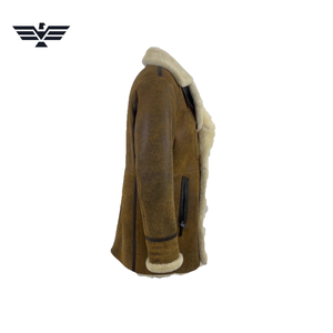<b>Men's</b> Long <b>Double</b> <b>Breasted</b> Genuine Leather <b>Overcoat</b> Faux Fur Lining Windproof Vintage Winter Coat Front Logo Brown Regular Fit - Product Image 6