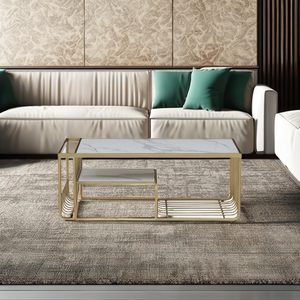 โต๊ะกาแฟดีไซน์ทันสมัยทำจากทองเหลืองด้านบนพอร์ซเลนและวัสดุโลหะสำหรับเฟอร์นิเจอร์ห้องนั่งเล่นในบ้าน - Product Image 1