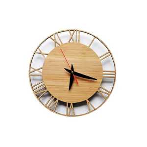Modern Minimalist Wall <b>Clock</b> Black Metal Hoop with Natural Wood Beam Silent Quartz <b>Movement</b> for Luxury Office Home Living Room - Product Image 2