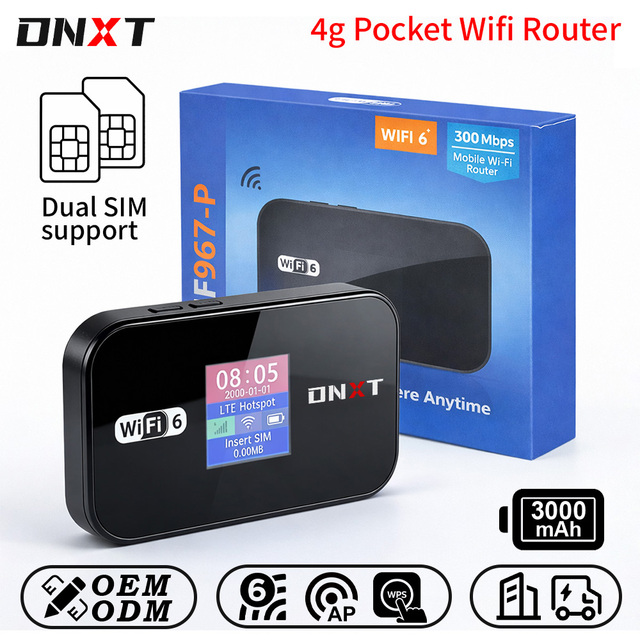 DNXT Pocket Wifi Dual SIM 4g Router WiFi6 300Mbps Dual Sim Router WPS AP Mode Pocket Wifi Wireless for Travel Use