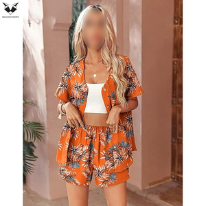 Conjunto de Camisa de Manga Corta con Estampado Floral Naranja y Pantalones Cortos para Mujer 2026, Producto de la Mejor Calidad, Corte Holgado, Ropa Casual de Verano - Product Image 5