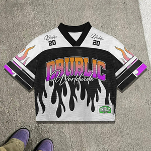 Custom Logo Men's Oversized 100% Cotton Breathable Mesh T-<b>Shirt</b> <b>Star</b> Graphic Cropped Varsity Streetwear Apparel Manufacturer - Product Image 5