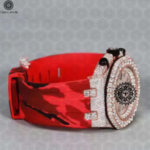 Charm_Jewells Montre de luxe unisexe, boîtier en acier inoxydable, bracelet en caoutchouc, 43 mm, chronographe à quartz analogique, lunette en or rose et diamants - Product Image 3