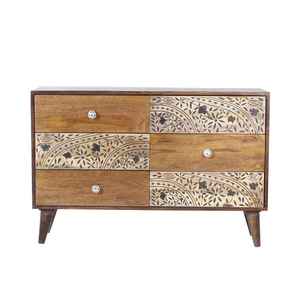 Cómoda de Madera Maciza de Mango con 6 Cajones, Incrustaciones Florales Talladas a Mano, Diseño Europeo, Mueble de Almacenamiento, Venta al Por Mayor - Product Image 1