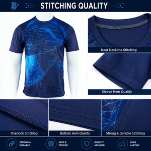Camiseta de Manga Corta con Estampado Geométrico para Hombre, Cuello Redondo, Secado Rápido, Corte Regular, Informal, Azul, Poliéster, Tejido de Punto, Impresión por Sublimación - Product Image 6