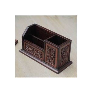 Porte-stylos classique en bois naturel, organisateur de bureau compact pour stylos, crayons, marqueurs et fournitures de bureau quotidiennes - Product Image 1