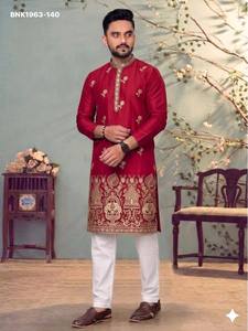 Ocassional wear Star Cotton with Embroidery Flower Butti & Elephant Motif work Knee-Length <b>Kurta</b>-Payjama Indian Exporter - Product Image 2