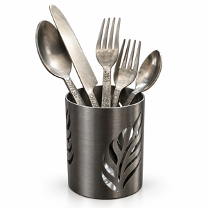 Cubertería Decorativa de Acero Inoxidable con Acabado en Oro Rosa y Soporte – Organizador de Utensilios con Diseño de Hojas - Product Image 4