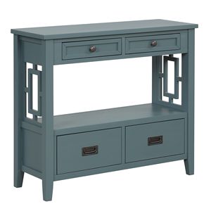 36-Inch Farmhouse <b>Pine</b> Wood Console <b>Table</b> with 4 Drawers and 1 Storage Shelf for Entryway Living Room or Bedroom - Product Image 5