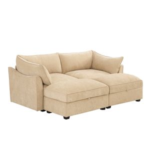 Divano a 2 Posti in Tessuto Chenille con 2 Cassetti Estraibili e Pouf Mobili, Divano da Soggiorno a 2 Posti con Poggiapiedi - Product Image 6