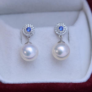 Boucles d'oreilles en perles rondes blanches d'eau douce de 9 à 10 mm pour femmes, or S925, lumière intense, défauts discrets, style simple, élégantes - Product Image 4