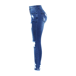 Jean en denim vintage déchiré et délavé pour femme, taille mi-haute, respirant, coupe skinny, style décontracté automne - Product Image 2