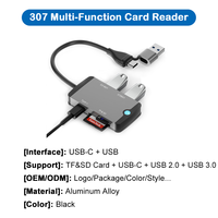 Lecteur de cartes USB/USB-C/Micro USB TF/SD/MS/M2 3-en-1/4-en-1 en alliage d'aluminium multifonction, vente en gros d'usine JAYA, prise en charge OEM/ODM