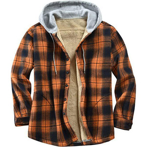 Veste longue élégante en flanelle à carreaux pour homme, manteau d'hiver décontracté matelassé à capuche, en tissu tricoté patchwork, motif réversible décoré - Product Image 1