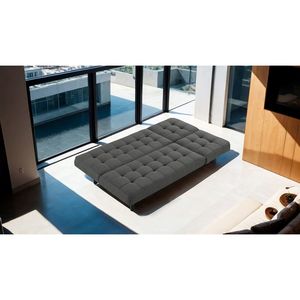 Canapé futon gris foncé avec capitonnage biscuit et appui-tête réglable, convertible en chaise longue, 1 place, avec dossier et fonction lit - Product Image 3