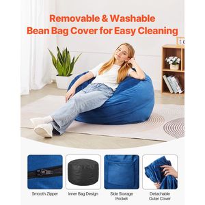 Sedia a sacco a 3 piedi con fodera lavabile rimovibile in Memory Foam 25D e divani in velluto olandese morbido e liscio blu per camera da letto giochi - Product Image 5