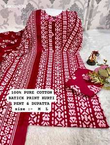 Nuevo Conjunto de Kurti-Pantalón y Dupatta de Algodón con Estampado Batik de Alta Calidad para Uso Casual, Moda Femenina, Exportador de Ropa Étnica - Product Image 6