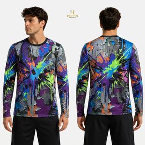 Camiseta Deportiva de Manga Larga con Cuello Redondo, Estampado Abstracto Marrón y Negro, Sublimación, 100% Poliéster, Secado Rápido - Product Image 3