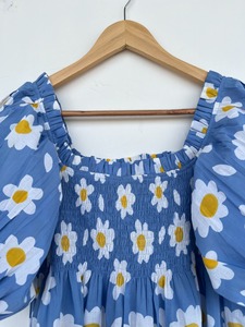 <b>Women</b> Blue <b>Daisy</b> Floral Print Cotton Mini <b>Dress</b> Beach Vacation Summer <b>Dress</b> Short Sleeve Resort Wear - Product Image 2