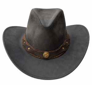 Chapeau de cowboy en cuir gris vieilli, style ranch western, avec bande cloutée, large bord, pour homme, idéal pour le rodéo et les activités de plein air - Product Image 1