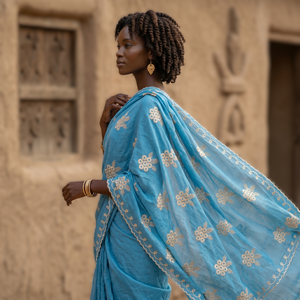 Chal de Voile de Algodón y Poliéster Africano para Mujer, con Bordado Floral y Pedrería, Transpirable, para Uso Diario en Verano, Venta al por Mayor en Colores Surtidos Dorados - Product Image 4