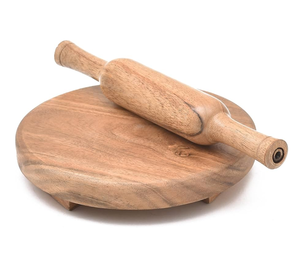 Acacia Wood <b>Rolling</b> <b>Pin</b> and Board Solid Wood Dough Roller with Round Board for Baking and Cooking Roller <b>Pin</b> - Product Image 3