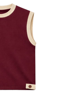 Men <b>Maroon</b> Sleeveless Tank <b>Top</b> & Matching Shorts Set Casual Summer Cotton Outfit Contrast Trim Drawstring Two Piece Set Stylish - Product Image 2