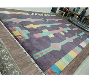 Modern Geometric Area Rug Rectangle Wool Acrylic Tufted Non-Slip Rubber Backing Living Room Use - Product Image 1