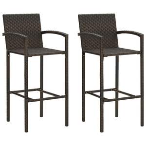 Ensemble de 2 tabourets de bar en rotin PE marron et en acier thermolaqué, taille standard - Product Image 1