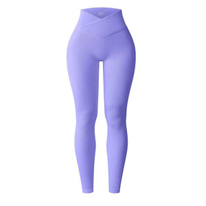 High Waist Ribbed Full Length Yoga <b>Leggings</b> Seamless Stretch Spandex/<b>Nylon</b> Lightweight Color Blocking Women's Fitness Pants - Product Image 6