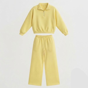 Achetez un ensemble assorti deux pièces pour femmes de qualité supérieure, sweat-shirt zippé et pantalon de survêtement coupe décontractée, logo personnalisé, anti-UV, 100% coton - Product Image 4