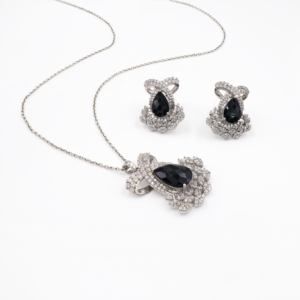 Women's 925 Sterling Silver Natural <b>Black</b> <b>Onyx</b> Punk Style Pendant <b>Earring</b> Set Rhodium Plated Engagement Wedding Gift Fine - Product Image 3