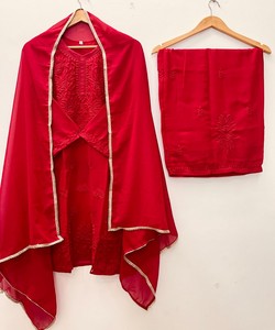 Salwar Kameez ethnique rouge pour femmes, tenue de mariage traditionnelle, coupe ample, longueur au sol, polyester, vêtements indiens pakistanais 84505 AC-7105 - Product Image 4