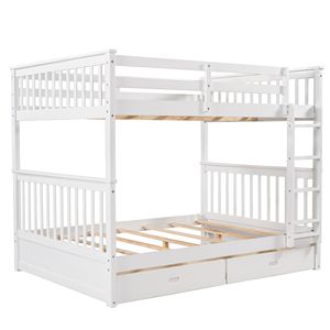 White Full Over Full Bunk Bed with Ladders and Two <b>Storage</b> <b>Drawers</b> (<b>OLD</b> SKU LT000365AAK) - Product Image 4