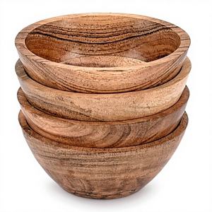 Bol à en-cas de luxe en bois d'acacia, plat décoratif en bois pour en-cas, bijoux, clés et décoration intérieure, lot de 4 - Product Image 1