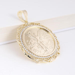 Lab Grown Diamond Mexican Angel Coin Pendant Gold Filigree <b>Frame</b> Necklace - Product Image 5