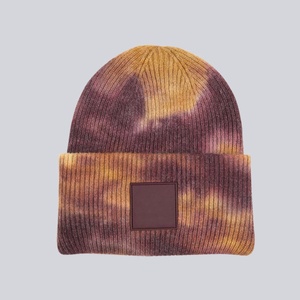Gorro de Punto Tie Dye con Parche Negro en el Panel Frontal, Unisex, Casual, para Invierno, 56-58CM, Gorro de Esquí de Punto Multipanel - Product Image 2