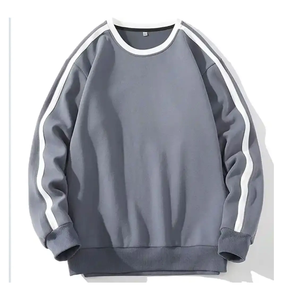 Sweat-shirt à col rond en tricot gris pour homme, à manches raglan surdimensionnées, couleur unie, décontracté, pour l'automne, 100% coton - Product Image 6