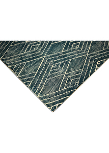 Tapis en laine tufté à la main, style nordique vieilli, motif losanges géométriques concentriques, bleu sarcelle, pour sol - Product Image 5