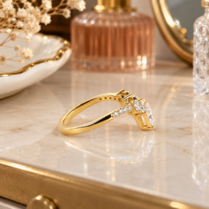 14K Gold Plated Pear Lab Grown Diamond Tiara Band <b>Ring</b> | <b>Crown</b> Curved Wedding Band | VVS Clarity IGI Certified Stackable - Product Image 3