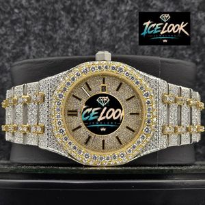 Montre Homme de Luxe ICELook Dernière Collection, Acier Inoxydable 41mm, Quartz Analogique, Verre Saphir, Affichage de la Date, Bracelet Incrusté de Diamants, Poussoir - Product Image 5