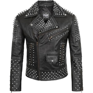 Veste en cuir à motif serpent personnalisé pour hommes, avec clous dorés, style punk rock, veste de motard, OEM ODM - Product Image 5