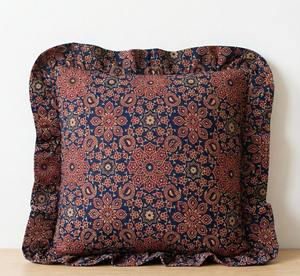 Funda de cojín boho con estampado de bloques y volantes, cojines decorativos de algodón hechos a mano, funda de cojín bohemia vintage para decoración del hogar. - Product Image 3