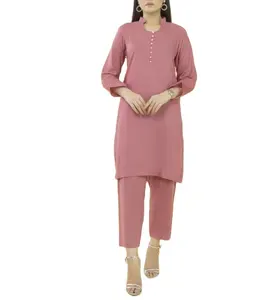 巴基斯坦和印度风格素色茶粉色缝制女装定制可用尺寸布料材料设计