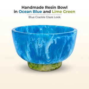Bol décoratif en résine artisanale de qualité supérieure, bleu océan et vert citron, pour servir des fruits, des salades, des collations, des desserts, des bonbons, des noix. - Product Image 3